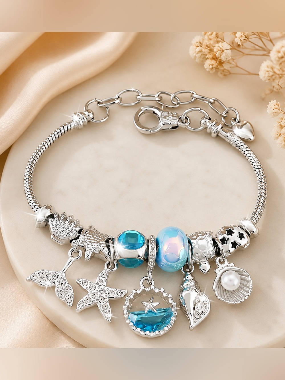 Silver and Blue Ocean Charm Bracelet - Women Jewelry